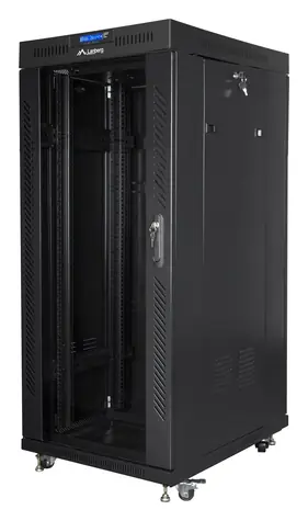 Lanberg 27U 19" čierny / Stojanový rozvádzač / 600x800 mm / Flat pack / Sklenené dvere / LCD