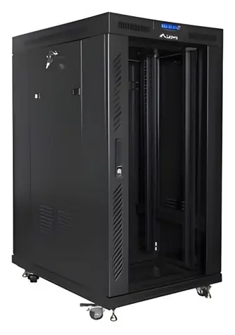 Lanberg 22U 19" čierny / Stojanový rozvádzač / 800x1000 mm / Flat pack / Sklenené dvere / LCD