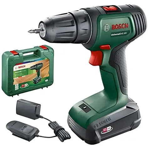 BOSCH UniversalDrill 18V / Aku vŕtací skrutkovač / 18V / 1450 ot/min / 32 Nm / 10 mm skľučovadlo