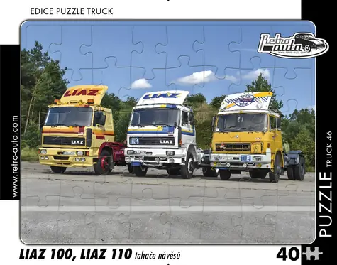 RETRO-AUTA Puzzle TRUCK č.46 LIAZ 100, LIAZ 110 ťahače návesov / 40 dielikov / cca 32 × 24 cm