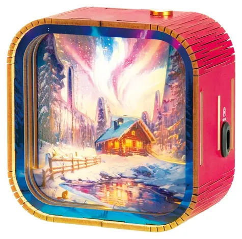 2KIDS TOYS 3D drevená skladačka Lampička Polárna žiara / LED osvetlenie / dotykové ovládanie / 10+ dielikov / USB