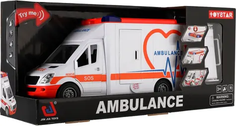 TEDDIES Auto ambulancia 28 cm / Otváracie dvere / Lehátko pre pacientov / Zotrvačník