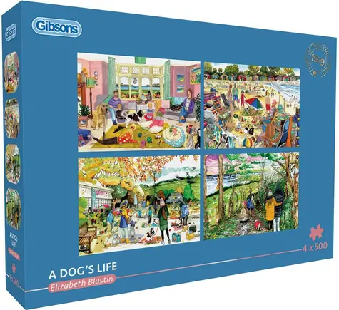 GIBSONS Puzzle Psí život / 4x500 dielikov / 49 x 34 cm