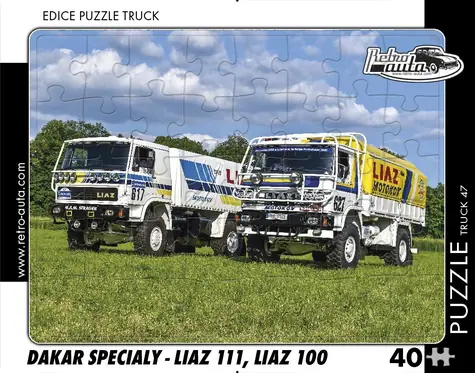 RETRO-AUTA Puzzle TRUCK č.47 Dakar špeciály LIAZ 111, LIAZ 100 / 40 dielikov / Rozmer 32 × 24 cm