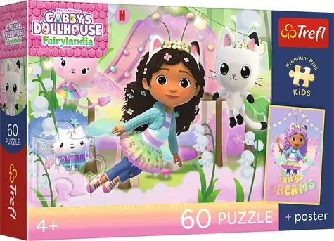 Trefl Puzzle Premium PLUS Kids Gábinin kúzelný domček: Mačací svet / 60 dielikov / 27 x 20 cm
