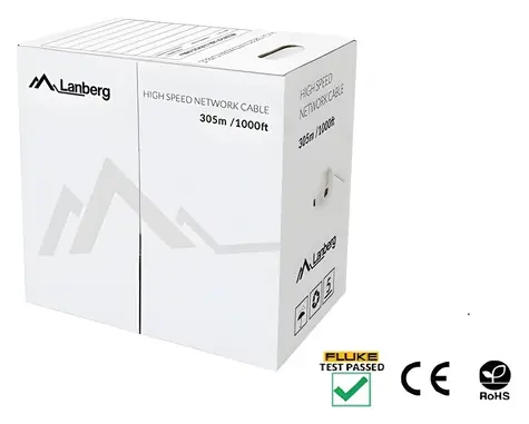 Lanberg UTP kábel Cat5e 305m drôt CU sivá / Sieťový kábel / 100 MHz / AWG24 / Fluke Passed