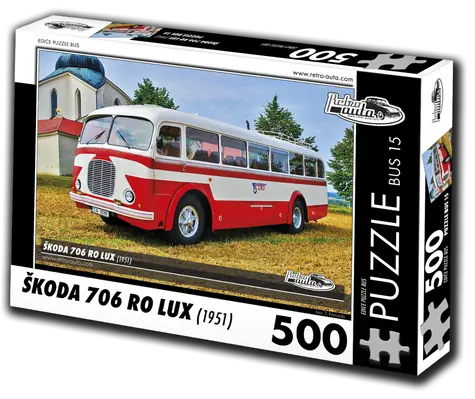 RETRO-AUTA Puzzle BUS č.15 Škoda 706 RO LUX (1951) / 500 dielikov / 48 × 36 cm