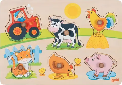 GOKI Drevená vkladačka Na farme / Vkladacie puzzle / drevo