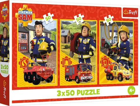 Trefl Puzzle Požiarnik Sam: Tím z požiarnej stanice / 3x50 dielikov / od 4 rokov