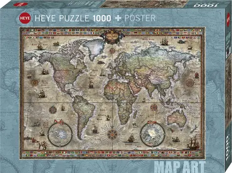 HEYE Puzzle Map Art: Retro svet / 1000 dielikov / 70 × 50 cm