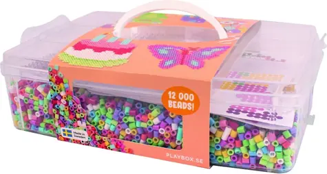 PLAYBOX Zažehľovacie korálky v kufríku Happy mix 12000 ks / Predlohy, pinzeta / od 5 rokov
