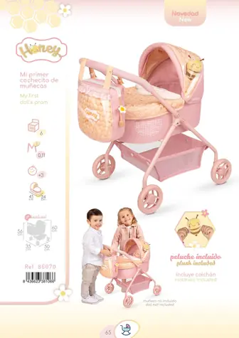 DECUEVAS 86070 Môj prvý kočík pre bábiky Honey 2026 / 56 cm / s taškou / od 3 rokov