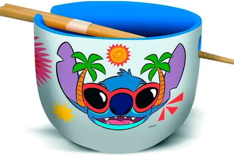 STOR Jedálenská miska s paličkami Stitch / Miska na ramien / Keramika / Drevené paličky / Darčekové balenie