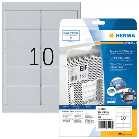 Herma výrobné štítky A4 96x50,8 mm strieborné / Etikety / Fólie / 250 ks / Trvale lepiace / Vodeodolné