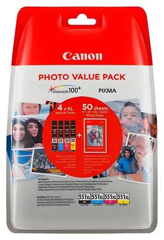 Canon CLI-551XL BK/C/M/Y / Cartridge / Photo Value Pack / Originálne / 680 strán