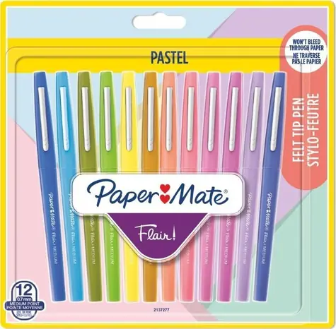 Paper Mate Flair Pastel / Fix / 12 ks / hrot 0,7 mm / blister