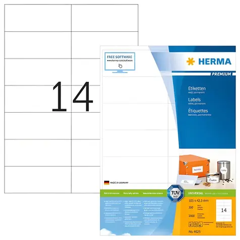 Herma Etikety Premium 105x42,3 mm / Etikety / papier matný / biela / 2800 ks