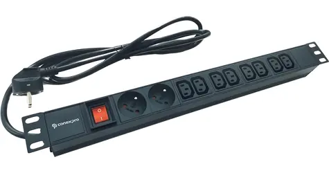 Conexpro 19" Rozvodný panel 2x FR + 8x IEC C13 čierny / Rozvodný panel / 16A / 1,4 m kábel