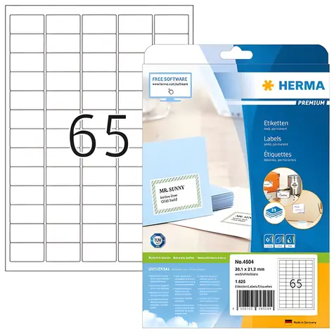 Herma Adresné etikety Premium 38,1x21,2 mm biele / Etikety / A4 / papier / 1625 ks / 25 listov