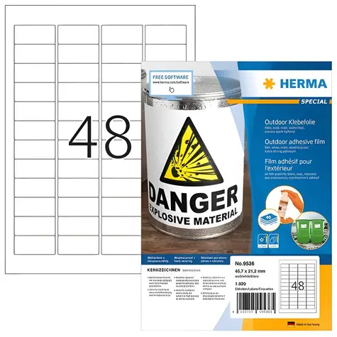 Herma etikety A4 Outdoor 45,7x21,2mm biele / Etikety / Polyetylén / vodeodolné / 1920 ks