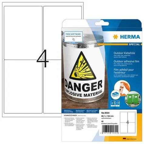 Herma Outdoor etikety A4 biele matné / Etikety / vodeodolné / 99,1 x139 mm / 40 ks