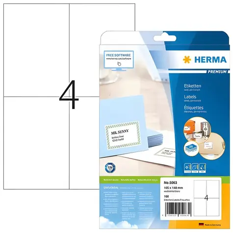 Herma Etikety Premium A4 biele / Etikety / 105x148 mm / 100 ks