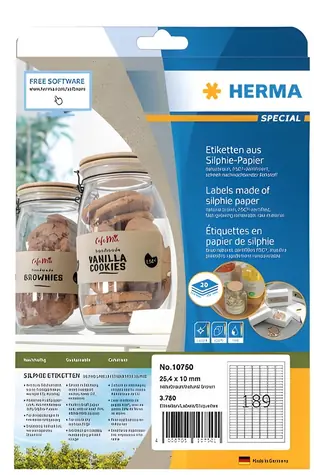 Herma etikety Silphie A4 / Etikety / 25,4x10 mm / 20 listov / 3780 ks / hnedá