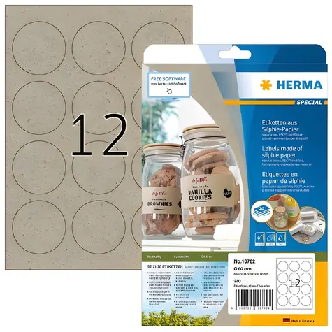 Herma Silphie etikety O 60 mm hnedá / Etikety / okrúhle / permanentné / 240 ks / 20 listov