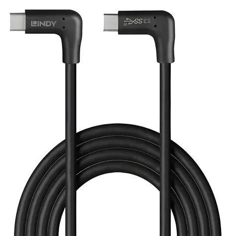 Lindy USB-C - USB-C 90° čierna / USB kábel / USB 3.2 Gen 2 / 10 Gbit / s / 1 m / PD 60W