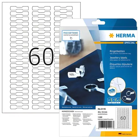 Herma Krúžkové etikety biela / Etikety / 49x10 mm / 1500 ks / A4