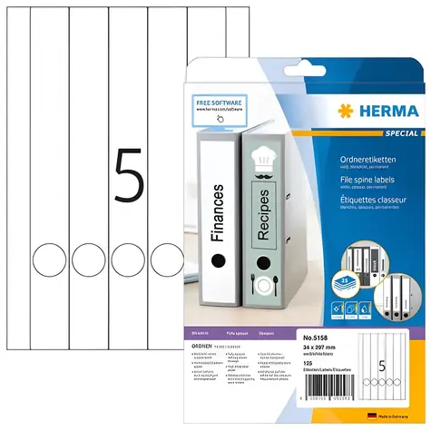 Herma etikety na chrbát zakladača 34x297 mm biela / Etikety / A4 / 125 ks