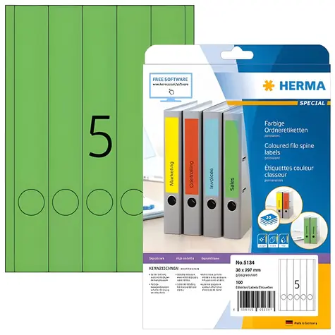 Herma etikety na chrbát zakladača zelená / Etikety / 38x297 mm / 100 ks / A4