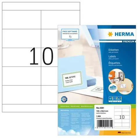 Herma Etikety Premium 105x50,8 mm / biele, permanentné / 100 listov / 1000 ks