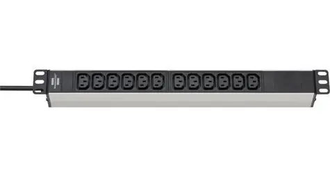 Brennenstuhl Alu-Line 19" čierna / hliník / Zásuvková lišta do racku / 12x C13 / IEC C14 / 2 m
