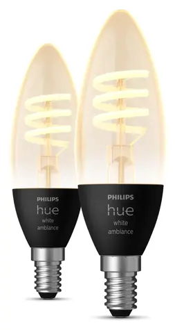 Philips Hue WA Filament E14 čierna / Múdra LED žiarovka / 4,6 W / Bluetooth / Zigbee / 2 ks