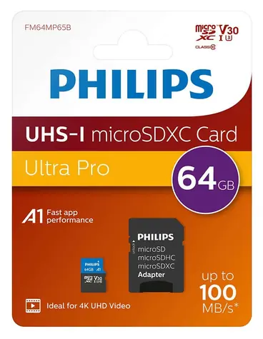 Philips microSDXC 64 GB + adaptér / Pamäťová karta / Class 10 / UHS-I U3 / V30