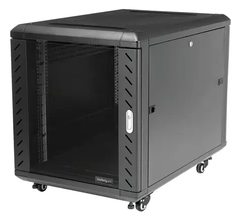 StarTech Open Frame 12U čierny / Stojanový rack / 19" / hĺbka 900 mm / nosnosť 800 kg / pojazdný