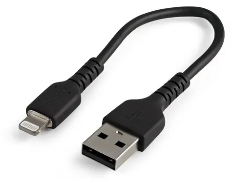 StarTech odolný kábel USB-A na Lightning čierna / Dátový kábel / aramidové vlákna / 0,15 m