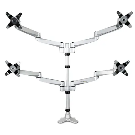 StarTech Quad Monitor Mount Premium strieborná / Držiak pre 4 monitory / 13-27" / nosnosť 45 kg / rotácia 360°