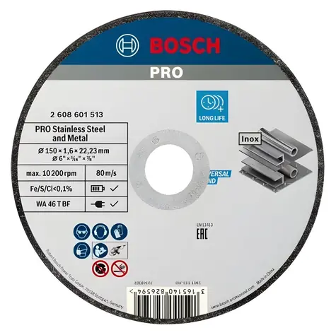 BOSCH Rezný kotúč na nerezovú oceľ / Priemer 150 x 22,23 mm / Šírka rezu 1,6 mm