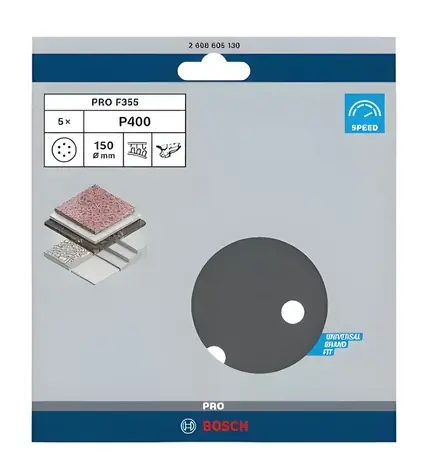 BOSCH PRO F355 / Brúsny papier P400 / priemer 150 mm / 5 ks