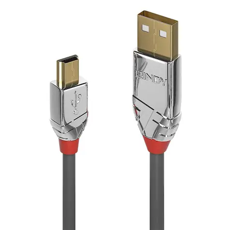 Lindy Cromo Line sivá / Kábel USB / USB A - Mini-USB B / 3 m / 480 Mbit/s