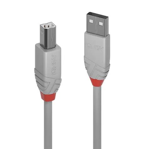 Lindy Anthra Line sivá / Kábel USB / USB 2.0 Typ A - Typ B / M/M / 3 m / 480 Mbit/s