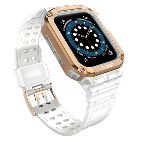 Hurtel Protect Strap Band biela/rose gold / Remienok / Apple Watch 42/44/45 mm / pancierový kryt