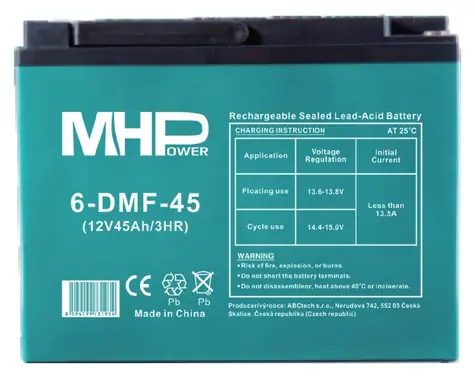 Carspa MHPower 6-DMF-45 / Gélový akumulátor / VRLA GÉL / 12V/45Ah / Deep Cycle / Terminál D3-M6