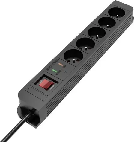 TB Touch Energy prepäťová ochrana 5 m / Predlžovací kábel / 5 zásuviek / Vypínač napájania / 2300 W