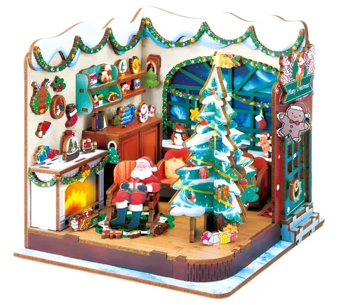 2KIDS TOYS 3D drevená skladačka Miniatúra domčeku Santova dielňa / 3D skladačka / 100+ dielikov / LED osvetlenie / 14+