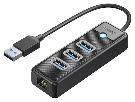 Orico PW3UR25-U3 čierna / USB hub / 4 porty / 3x USB-A 3.0 / 1x RJ45 2.5G LAN / kábel 0,15 m