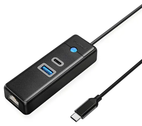 Orico PW3UR25-C3 čierna, kábel 0,15 m / USB hub / 1x USB-A 3.0 / 1x USB-C 3.0 / RJ45 2.5G Ethernet