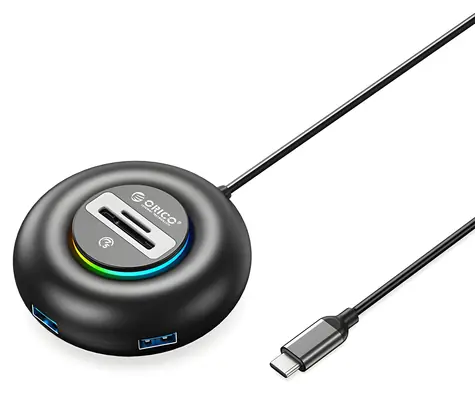 Orico YXR5-C3 čierna / USB Hub / 4X USB-A 3.0 / RGB / čítačka SD a microSD / kábel 1,8 m